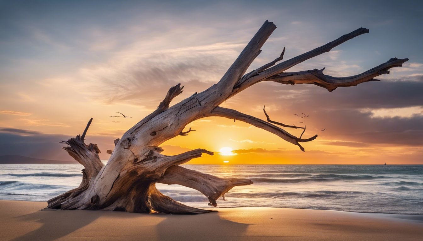 Een verweerd stuk drijfhout symboliseert de waarde van investeren in edele metalen.