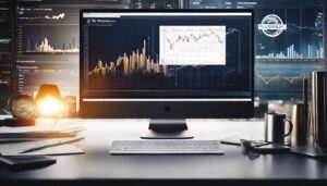 Een close-up van een logo van een platina ETF op een computerscherm, omringd door grafieken en charts gerelateerd aan investeringen in edelmetalen.
