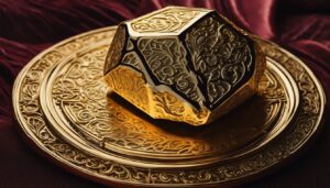 Een glinsterende palladium goudklomp op fluweelachtige achtergrond.